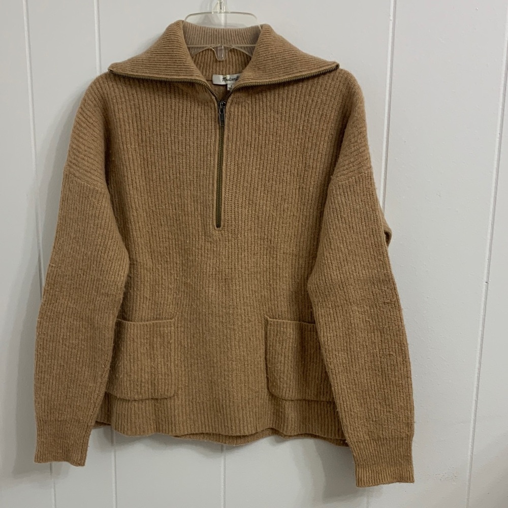 Madewell Camel Zip-Up Sweater